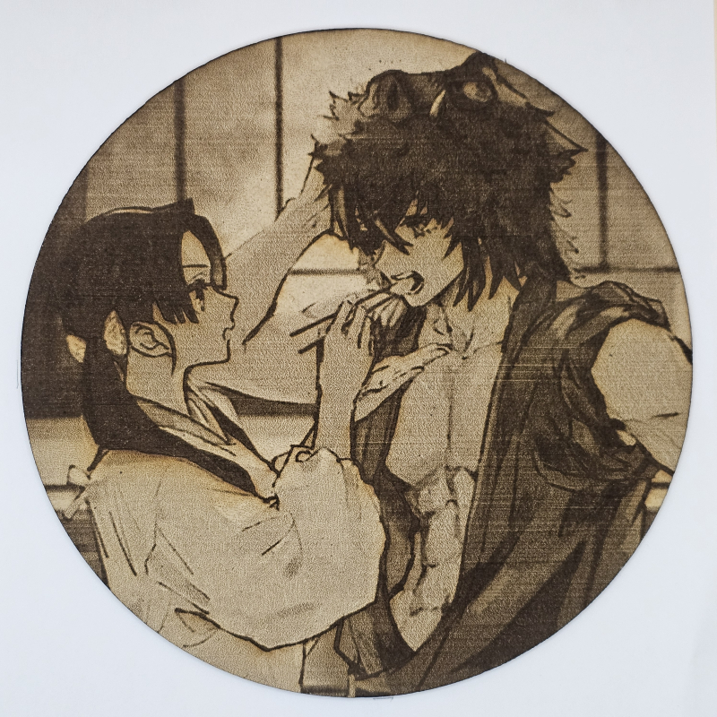 Cuadro decorativo MDF grabado láser estilo anime manga de Aoi Kanzaki y  Inosuke Hashibira