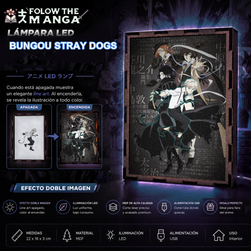 Lámpara LED de Bungou Stray Dogs con Atsushi Nakajima en primer plano - redes sociales