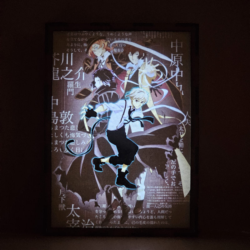 Lámpara LED de Bungou Stray Dogs con Atsushi Nakajima en primer plano - encendida