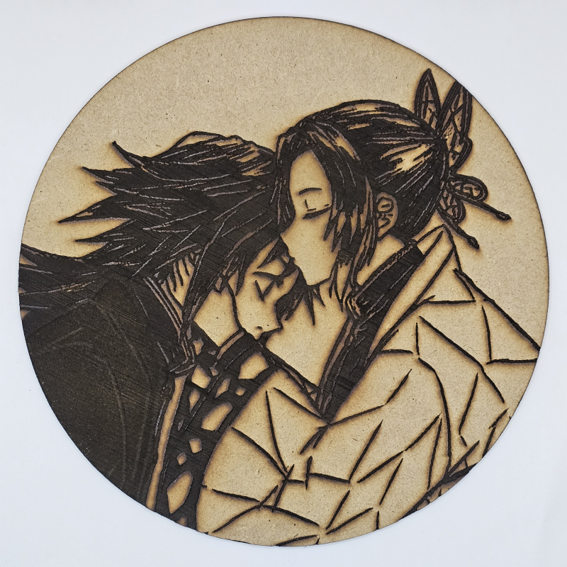 Cuadro decorativo MDF grabado láser estilo anime manga de Shinobu Kochō y Giyu Tomioka