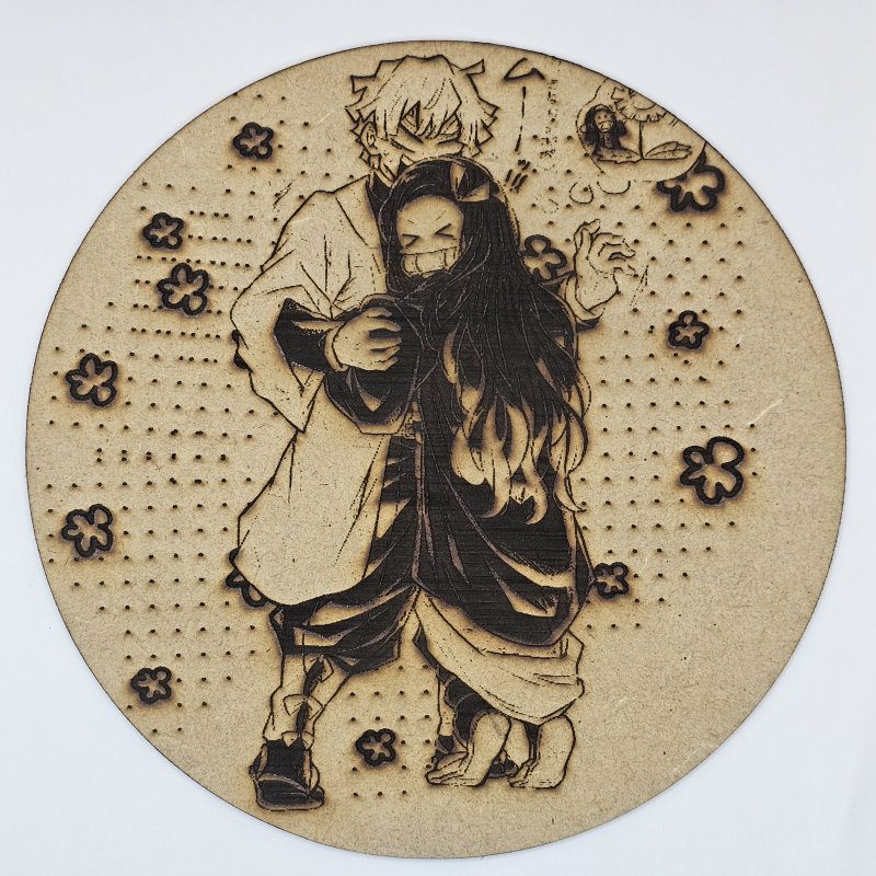 Cuadro decorativo MDF grabado láser estilo anime manga de Nezuko Kamado y Zenitsu Agatsuma